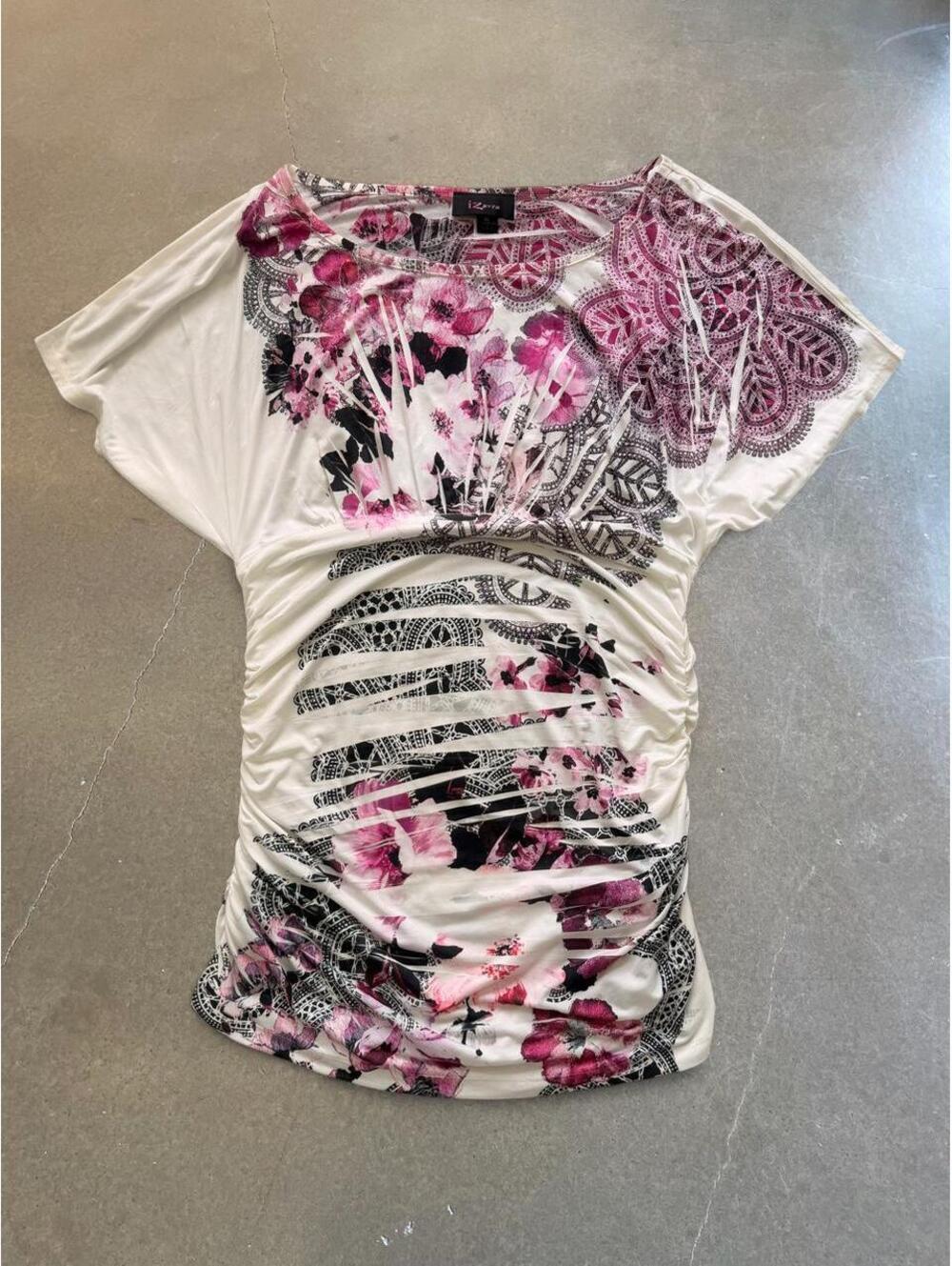 Y2K IZ Byer Floral Ruched Dolman Top | Women’s XL